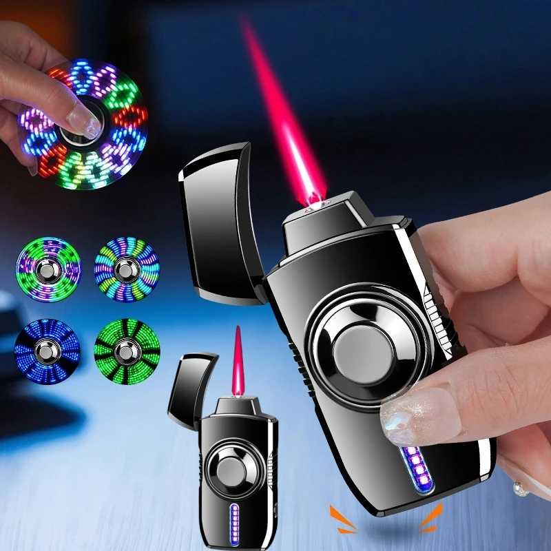 

Colorful Light Fingertip Gyroscope Voice Controlled Ignition Windproof Direct Charge Red Flame Gas Lighter Personalized Gift