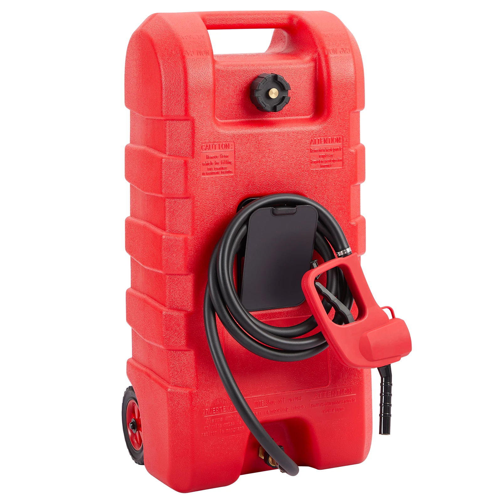 15 Gallon Fuel Caddy on Wheels, Portable Gas/Fuel Injection Transfer Tank - Manual Siphon Hand Pump - 10 ft Delivery Hose & Transfer Nozzle