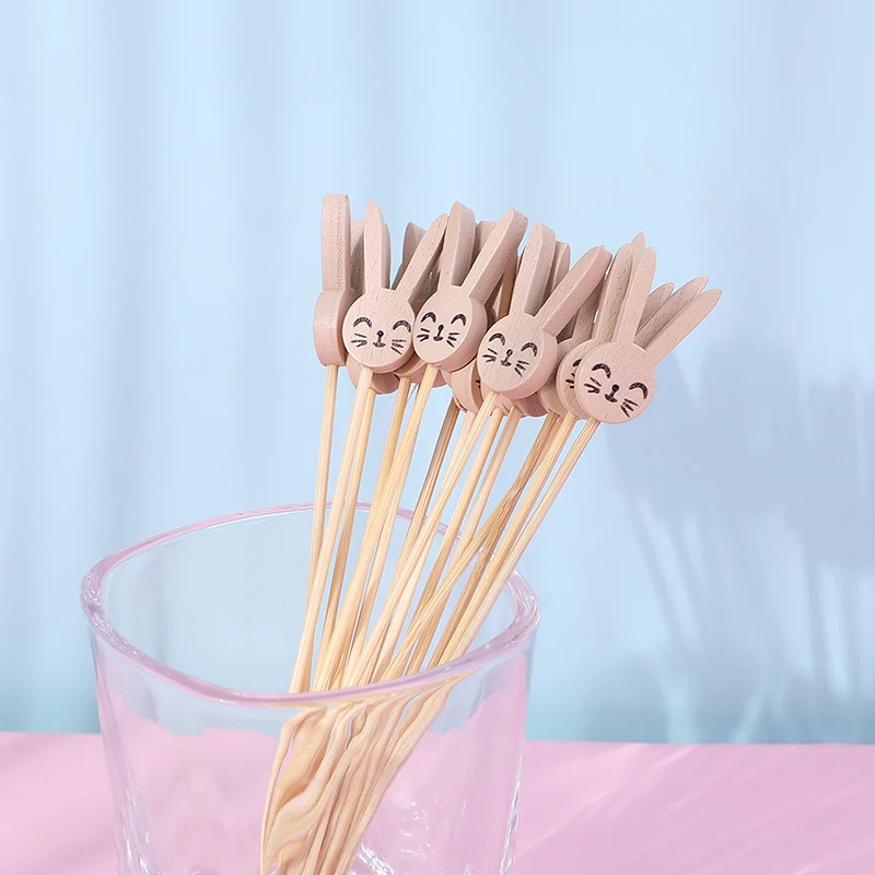

100Pcs Easter Disposable Bamboo Skewers Rabbit Sandwich Buffet Food Picks Easter Bunny Fruit Dessert Sticks Easter Party Decor