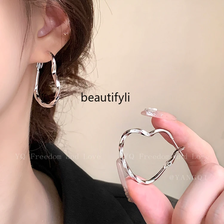 Cool Style Golden Hammer Pattern Love Ear Ring Temperament High Sense Niche Exaggerating Earrings Earrings Female Summer