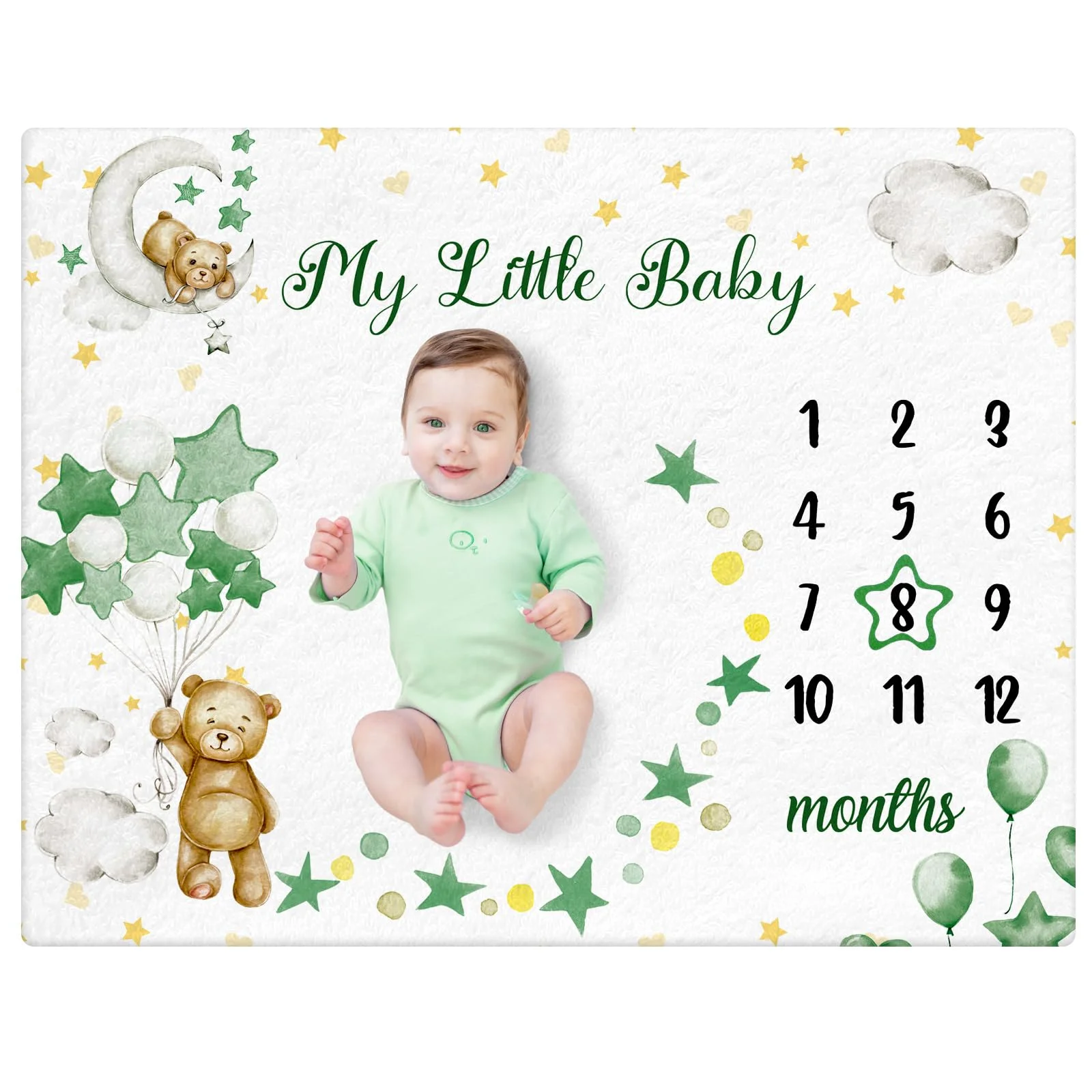 

Плед VIKAMA Sleeping Bear для записи важных моментов малыша, с рисунком звезд и воздушных шаров, из мягкого фланеля, для записи роста ребенка, фотоплед, декор для детской комнаты