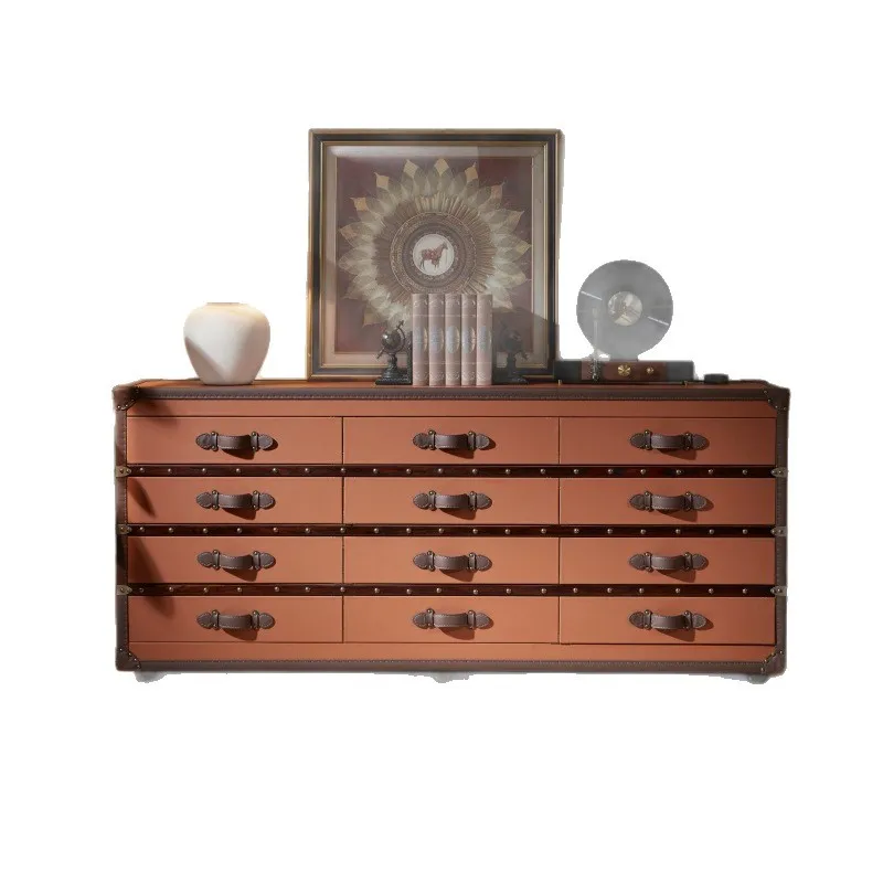 

Medieval style bedroom chest retro leather case storage cabinet drawer cabinet multi layer cabinet