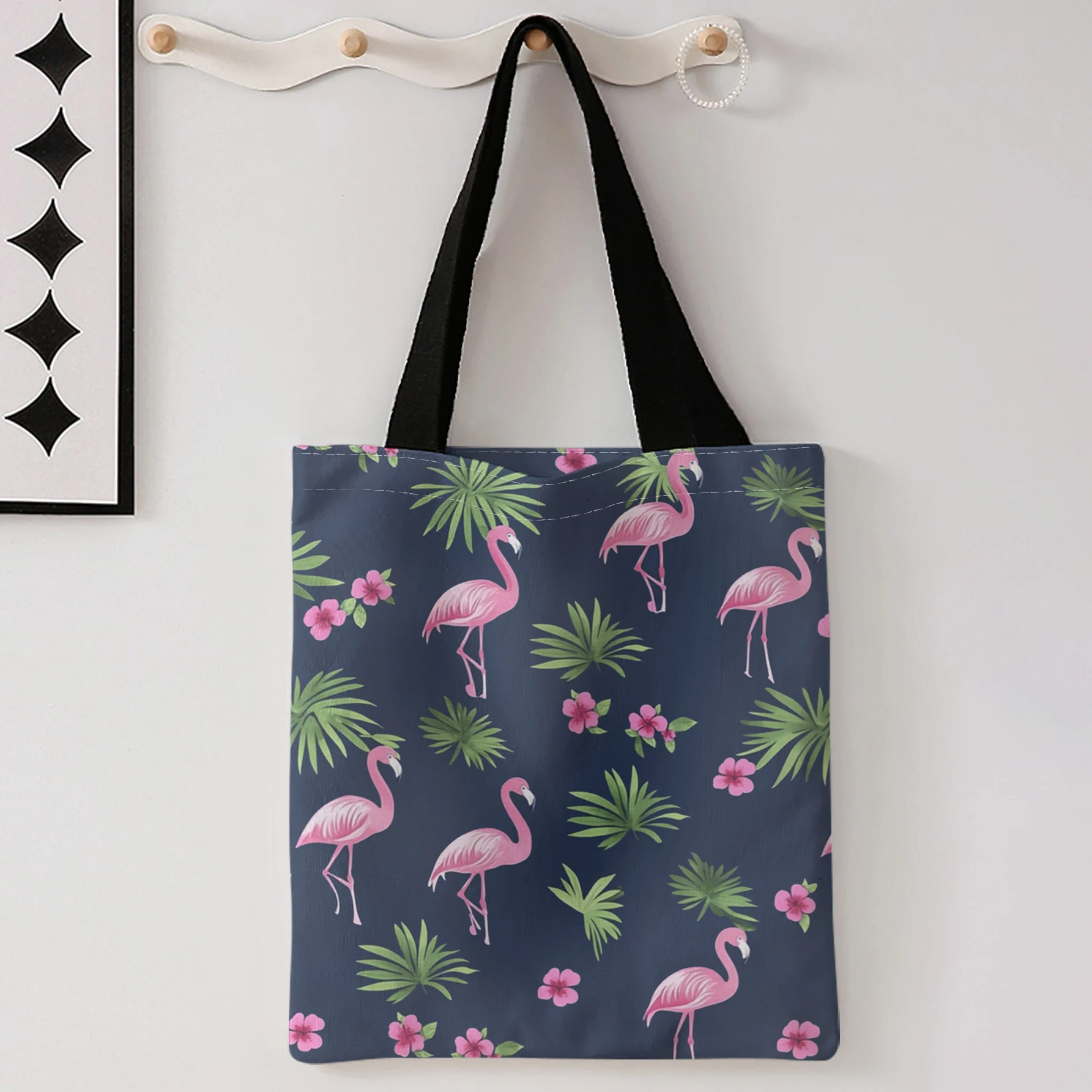 Flamingo And Tropical Plant All Over Print Tote Bag Large Capacity Shoulder Bag For Shopping Travel Daily Use