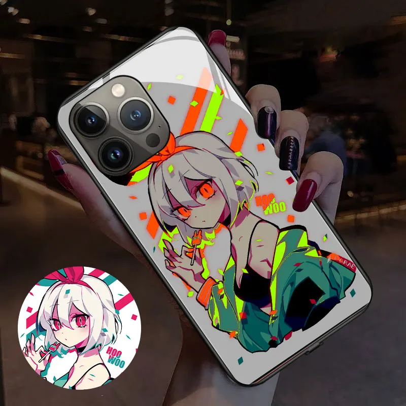 

Cool Anime Girl LED Light Glowing Luminous TPU Border Glass Phone Case for OPPO Reno 4 5 6 7 8 9 Find X5 Realme X50 Pro Plus SE