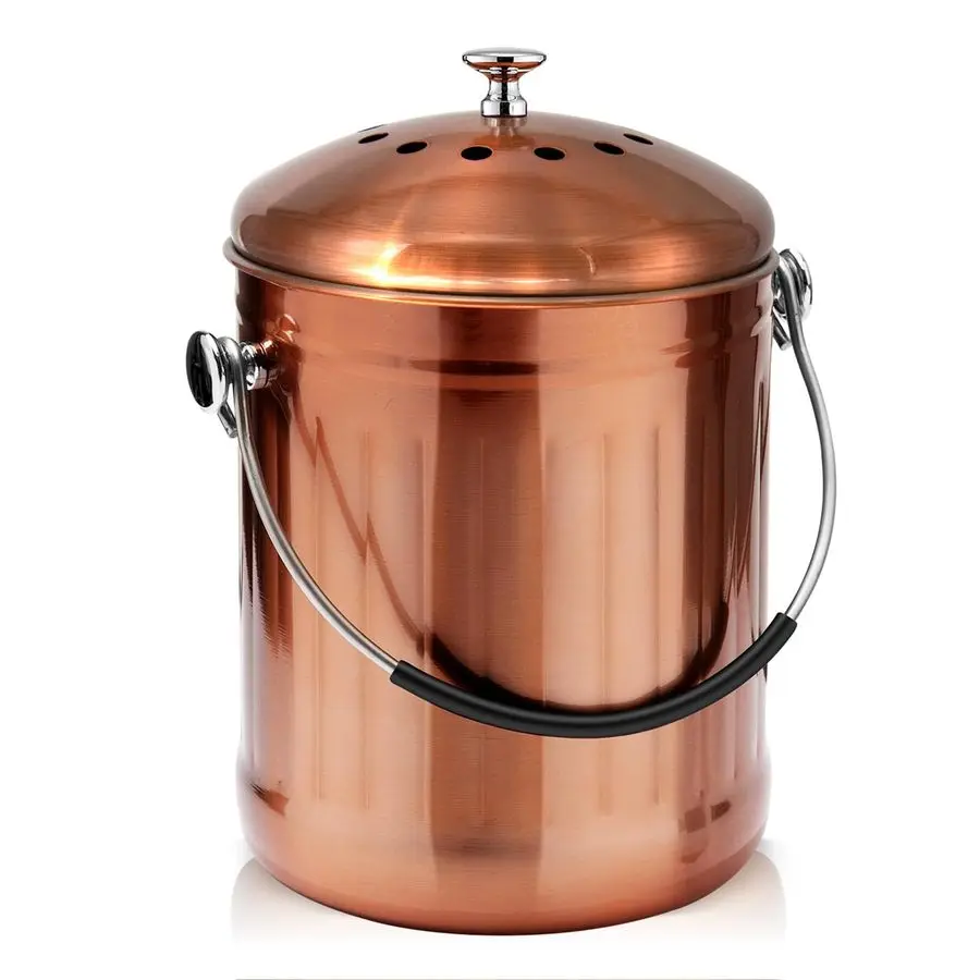 

Compost Bin for Kitchen Countertop, 1.3 Gallon Matte Copper Stainless Steel Compost Bucket with Lid, Odorless Food Waste Bucket