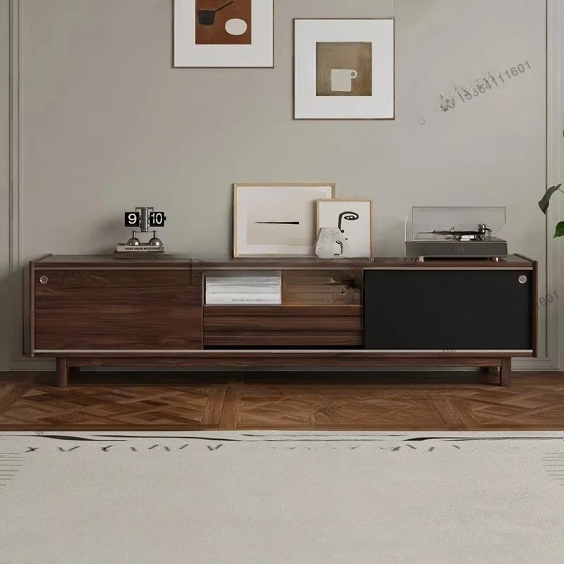 black walnut TV cabinet living room combination tea TV multi-function locker retro