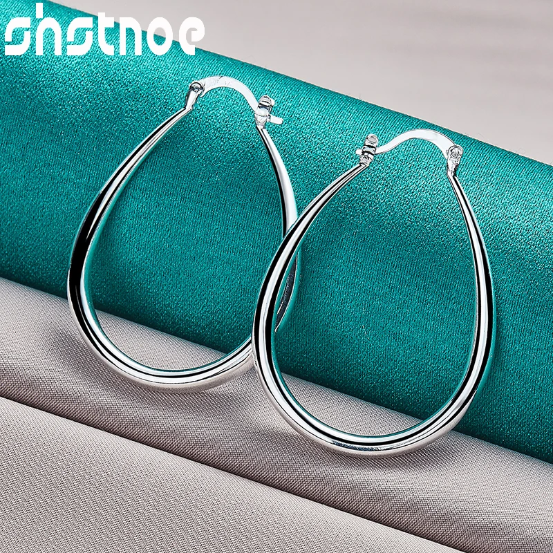 SHSTONE 925 Sterling Silver Smooth U Shaped Hoop Earring For Women Party Engagement Wedding Classics Fine Jewelry Birthday Gifts