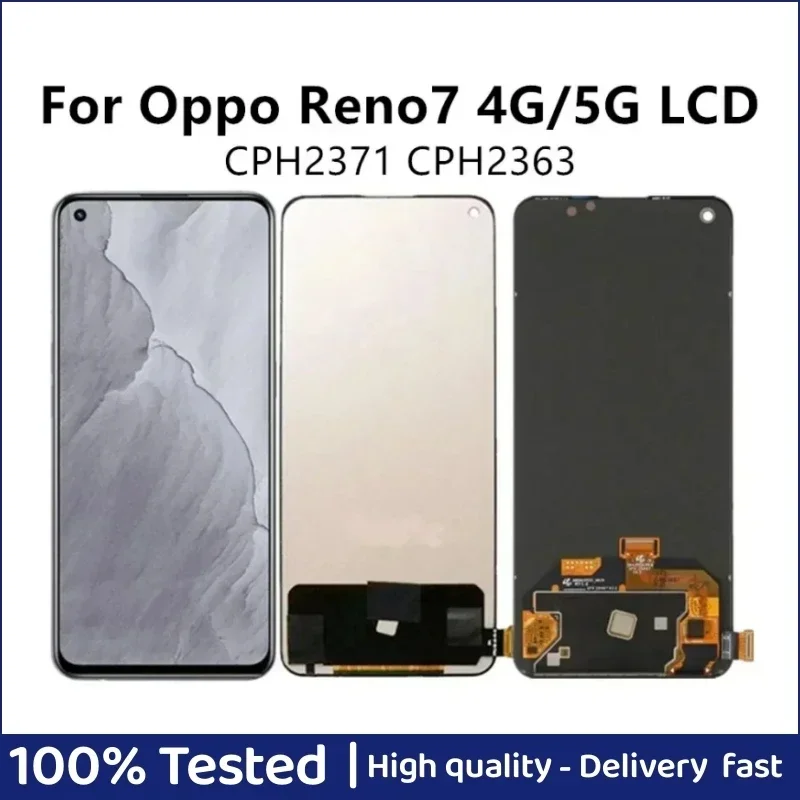 AMOLED/TFT 6.43 inch for Oppo Reno7 4G/5G LCD screen touch screen digital converter assembly replacement  Reno 7  CPH2371 LCD