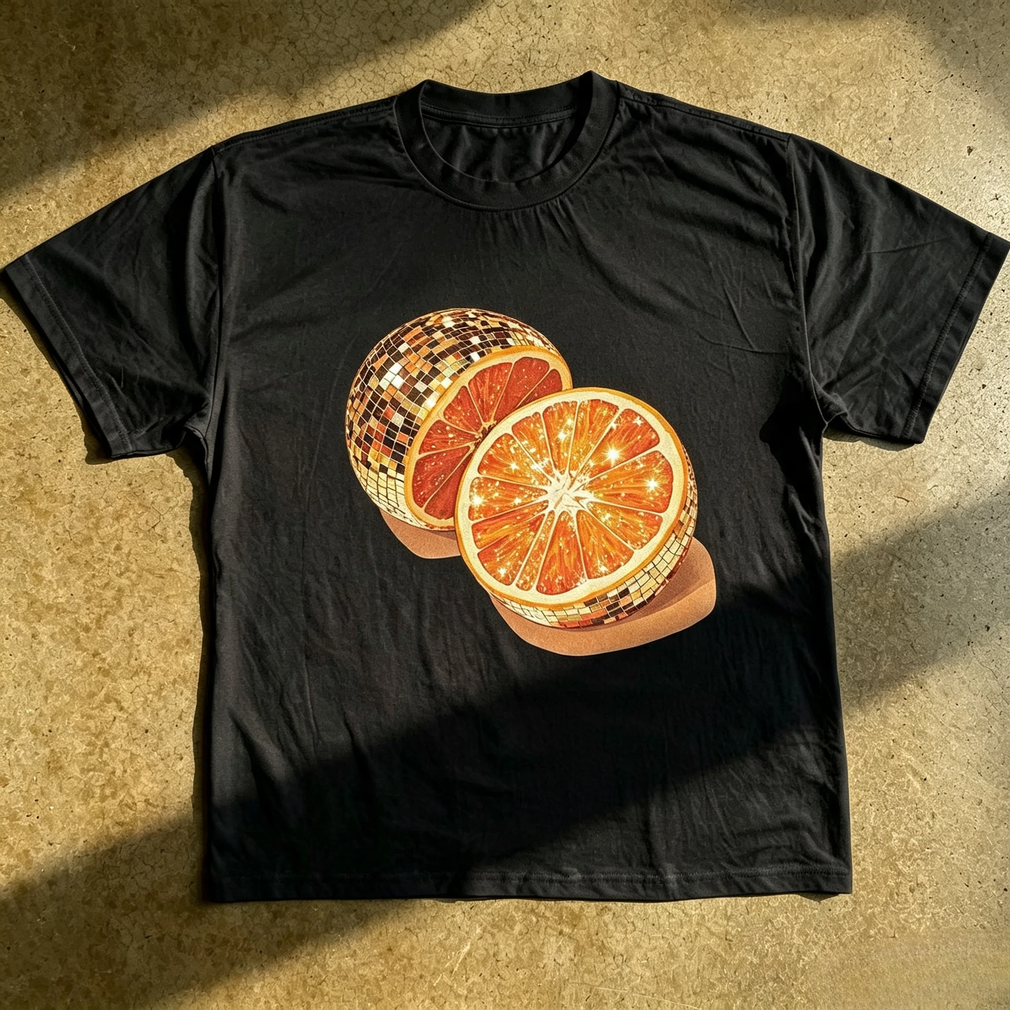 Disco Orange Slice Graphic T-shirt Men Women Fruit Disco Ball Print Short Sleeve Retro Party Casual Streetwear Tops