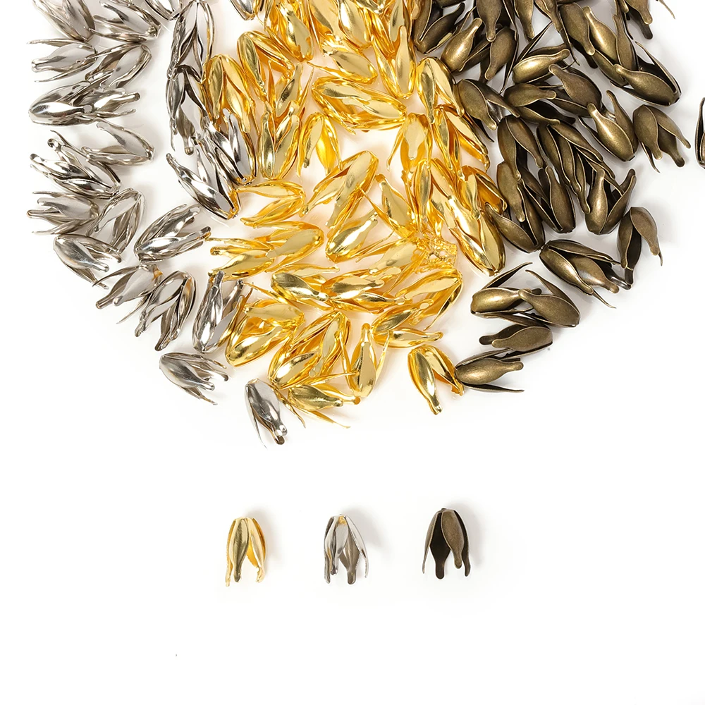100pcs 13mm End Spacer Beads Cap Flower Components Caps Petal Charms Metal Iron Gift Decoration DIY Jewelry Making Accessories