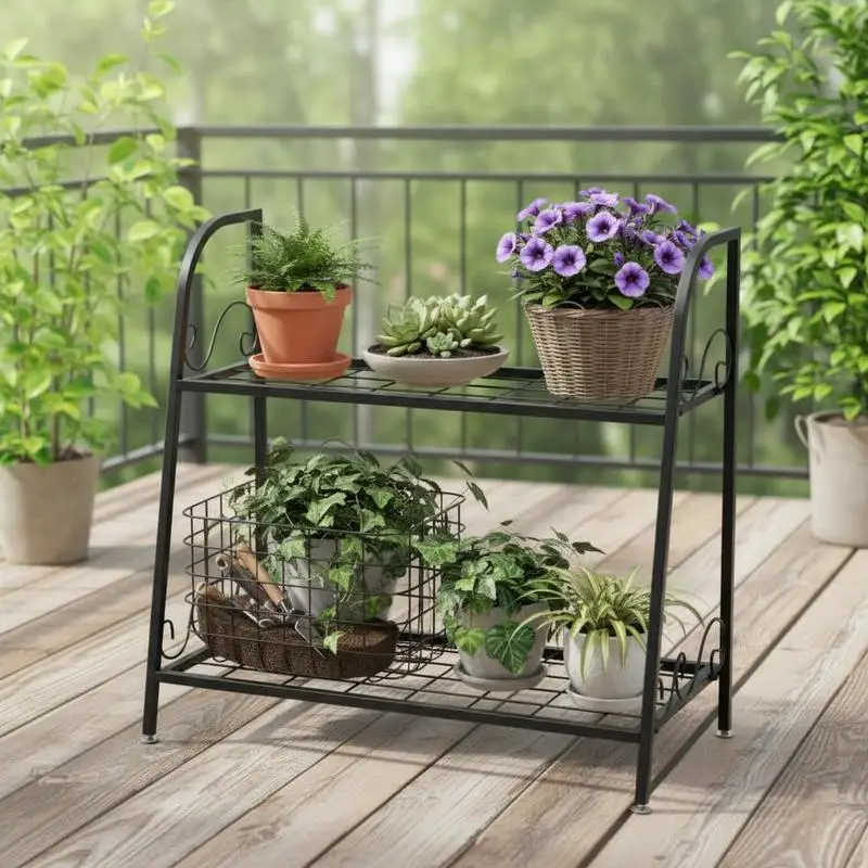 2-tier Patio Metal Plant Stand