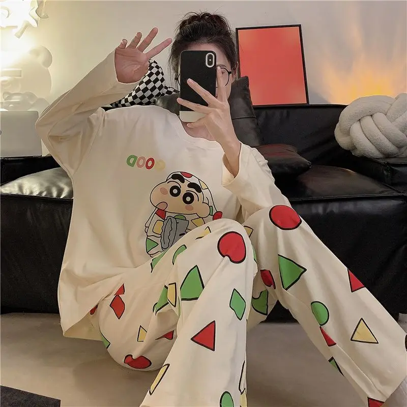 Couple Pajamas Crayon Shin-Chans Spring Autumn Loose Set New Anime Kawaii Good Texture Soft Comfort Girls Boys Gifts Lovely