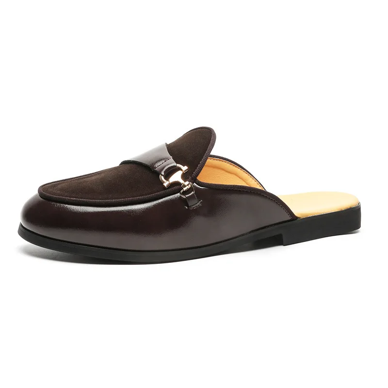 Fashion New Brown Black Half Slippers Shoes For Men Suede Mixed Casual Mules Moccasins Breathable Loafer Zapatos Hombre