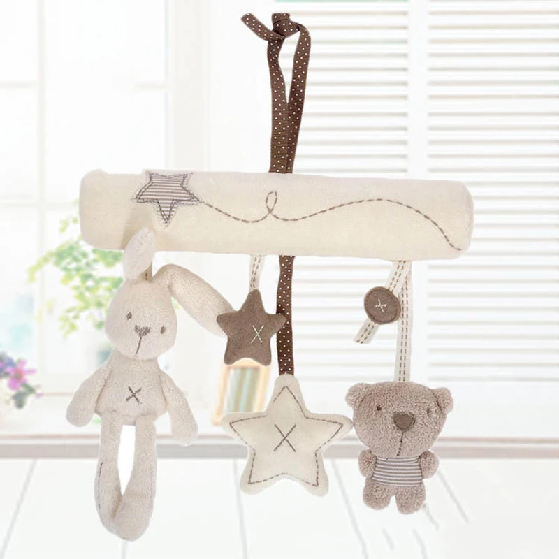 2024  New Hanging Bed Rabbit baby Hand Bell Safety Seat Plush Toy Multifunctional Plush Toy Stroller Mobile Gifts