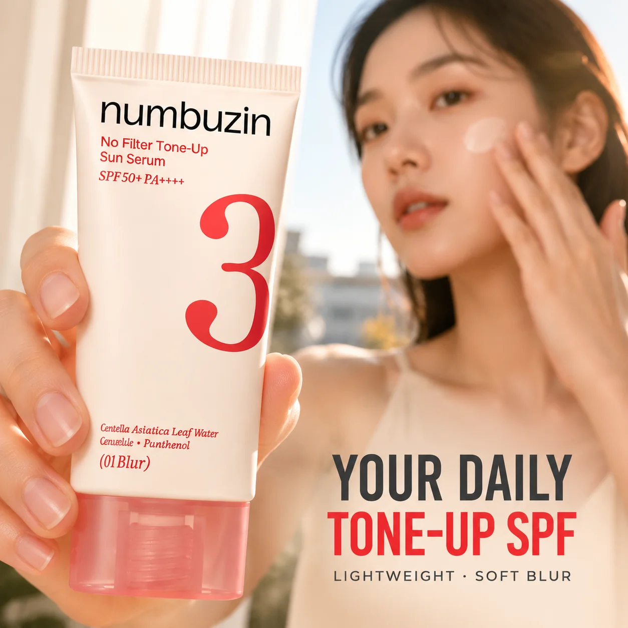 Numbuzin No.3 Canatia Asiatica Tone‑Up Sun Serum Brightening Facial Sunscreen Cream Lightweight Daily UV‑Protection Makeup‑Base