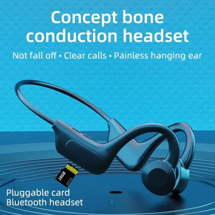 Bone Conduction Earphone Sport Running Waterproof Wireless Bluetooth-compatible Headphone W Microphone Support TF SD Card