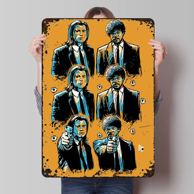 Pulp Fiction Poster Customized Wall Art Vintage Metal Signs Retro Tin Plaque for Man Cave Modern Home Decoration Ornaments House