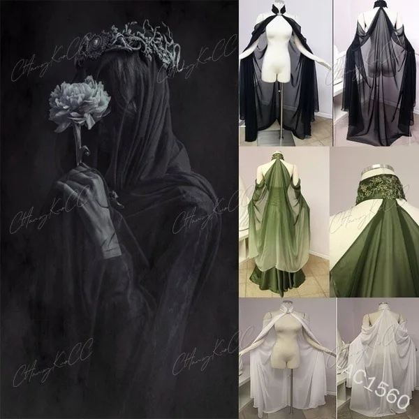 Maxi fantasia de cosplay para mulheres, robe de Halloween, gola alta na cabeçada, capa fora do ombro, gótico medieval, fada elfo, extravagante, adulto