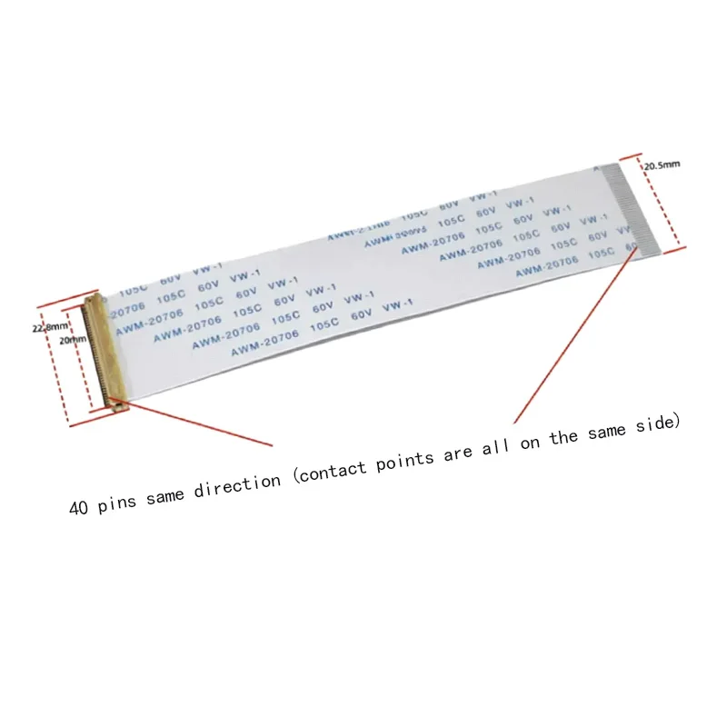 5 peças cabo de tela edp ffc cabo plano flexível 0.5mm passo 30p/40p I-PEX20454 awm20706 mesma direção direção invertida diy