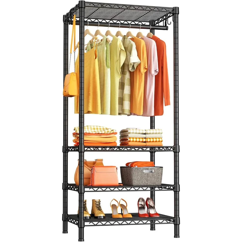 H4 Mini Portable Closet, 4 Tiers Freestanding Clothing Garment Rack for Small Space, Metal Clothes Wardrobe System for Bedroom,