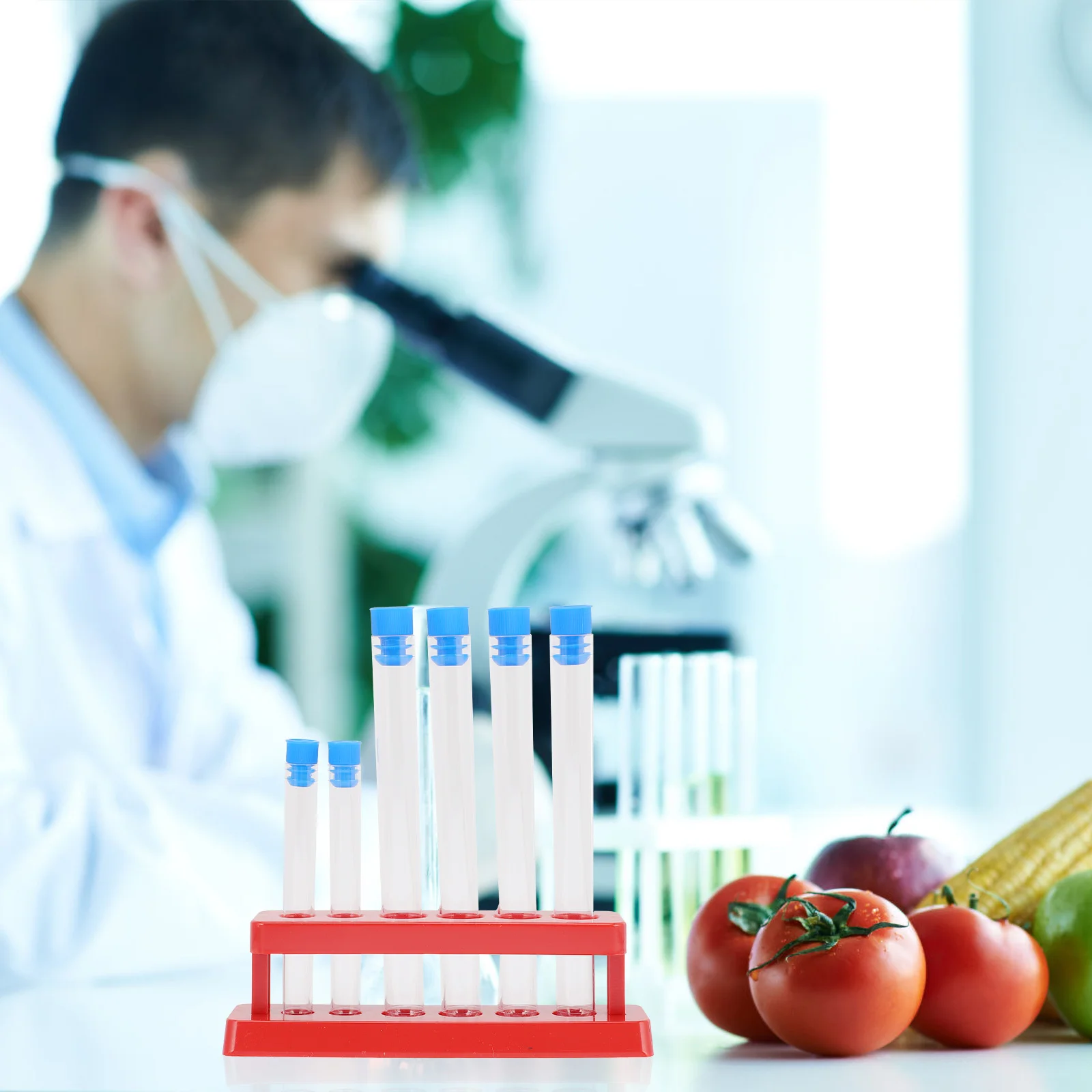 6pcs Laboratory Testing Tubes Plastic Vials Experiment Tubes with Storage Rack vials tubes plastic tubes