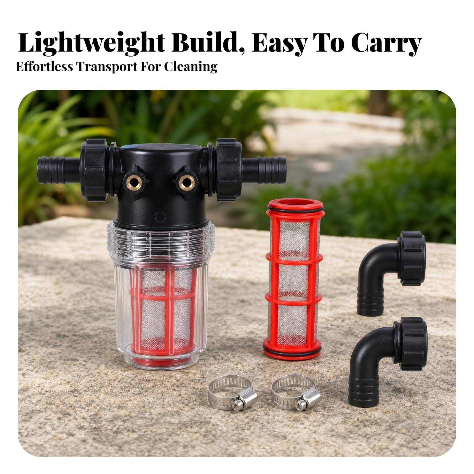 Inline Water Filter Transparent Chamber Hose Barb Water Filter Inline Plumbing Strainer Black Housing