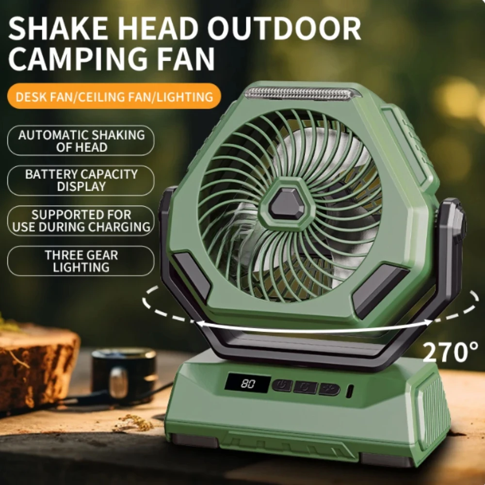 2024 New Camping Fan Rechargeable Portable Outdoor Ceiling Oscillating HighWind Power Ventilador Conditioner with Lighting Sport