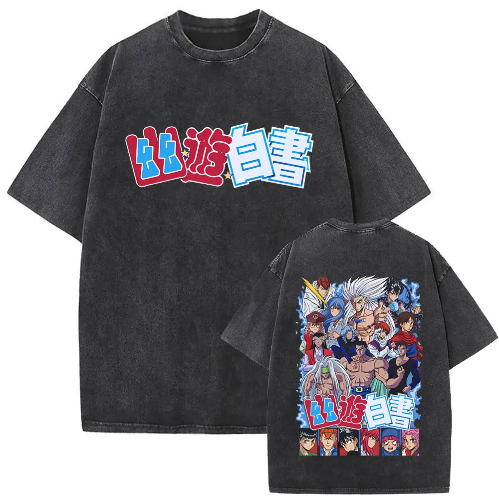 

Washed Vintage Anime YuYu Hakusho Graphic T Shirt Men Women Casual Oversized T-shirt Male 90s Manga Short Sleeve Tops Streetwear