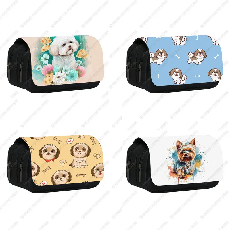 Estuche de lápices para perro Bichon Frise Beagle Boston Terrier, bolsa de maquillaje para perro Cavalier King Charles Spaniel, caja de lápices para perro, bolsa de cosméticos