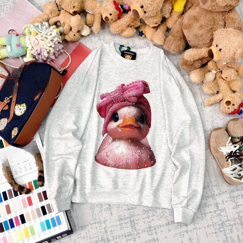 Autumn New Retro Hoodies Trendy Brand High Street Personality Cartoon Bead Printing Loose Casual Crew Neck Sweatshirts Jacket
