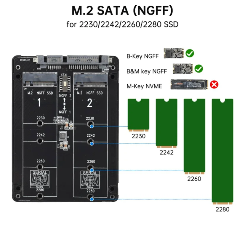 Adapter Dual M.2 na SATA 3.0, konwerter protokołu M2 NGFF SATA SSD B Key na SATA 3.0 6Gbps z obudową i kablem SATA3 na USB 3.0 — zdjęcie produktu 4