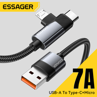 Essager  2 in 1 USB A Cable 90 Degree Angle Type C Micro 7A Fast Charging Cable For iPhone 16 15 Pro Max iPad Xiaomi Huawei