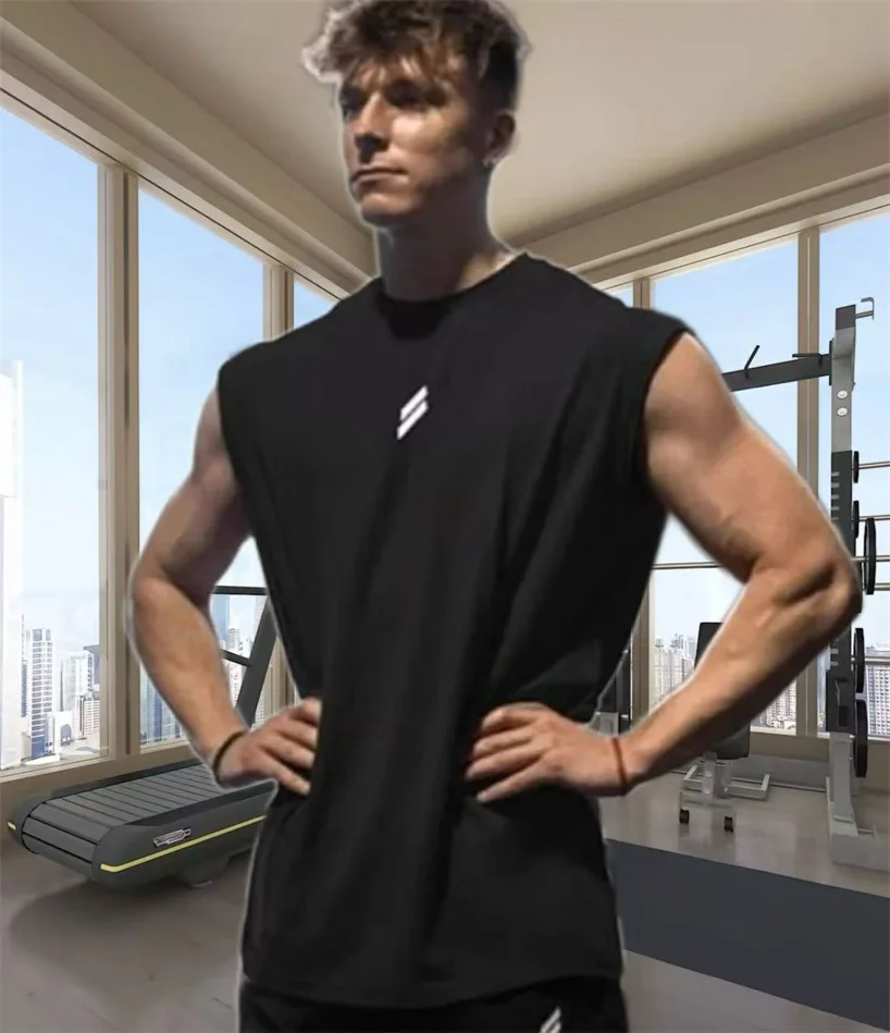 

Summer Fitness Sports Tank Top Men's Breathable Loose Fit Training Sleeveless T-shirt Quick Drying vest male Fitness Clothing