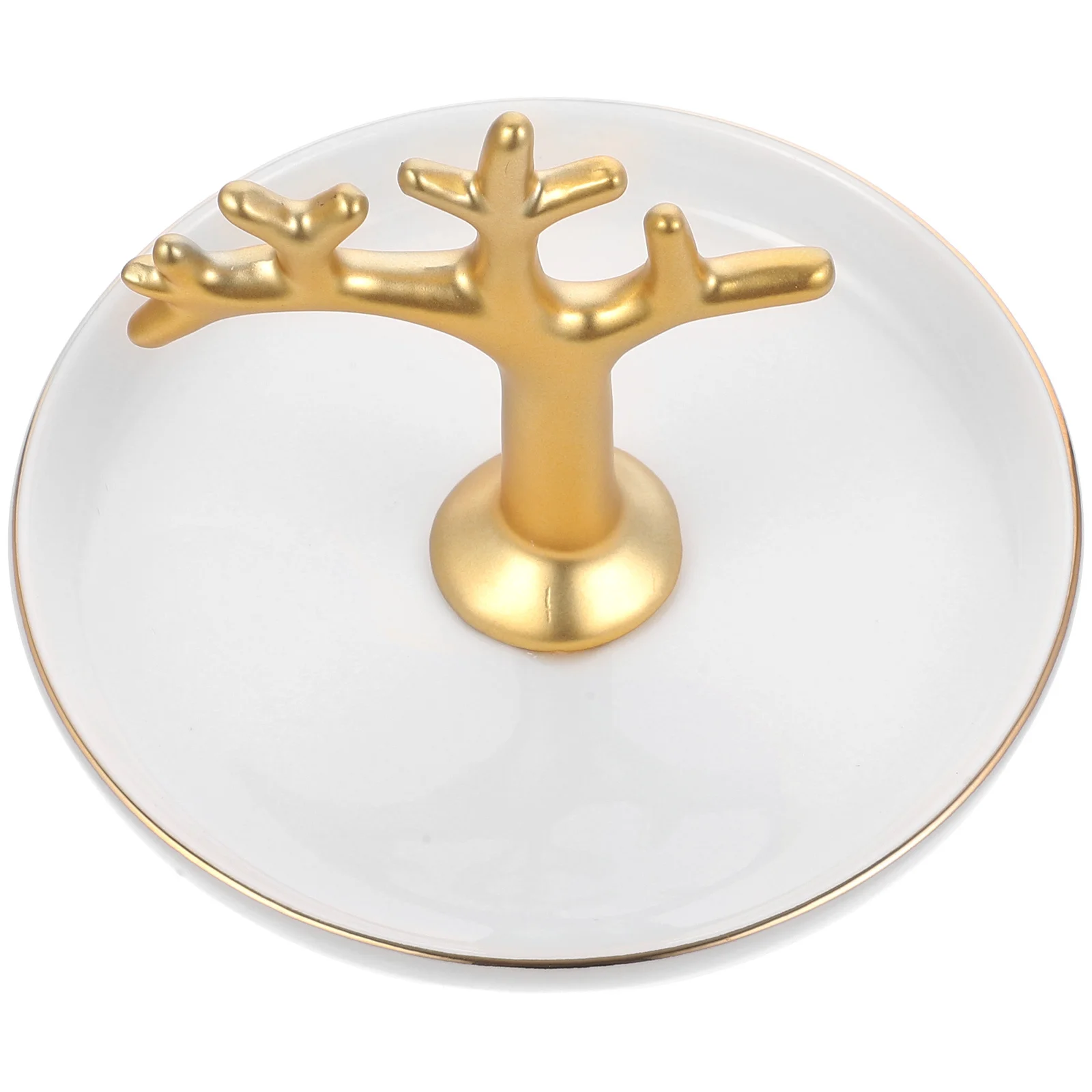 1pc Plated Ceramic Jewelry Plate Jewelry Tray Organizer Bird Branches Shape Ring Plate for Home (White + Golden)