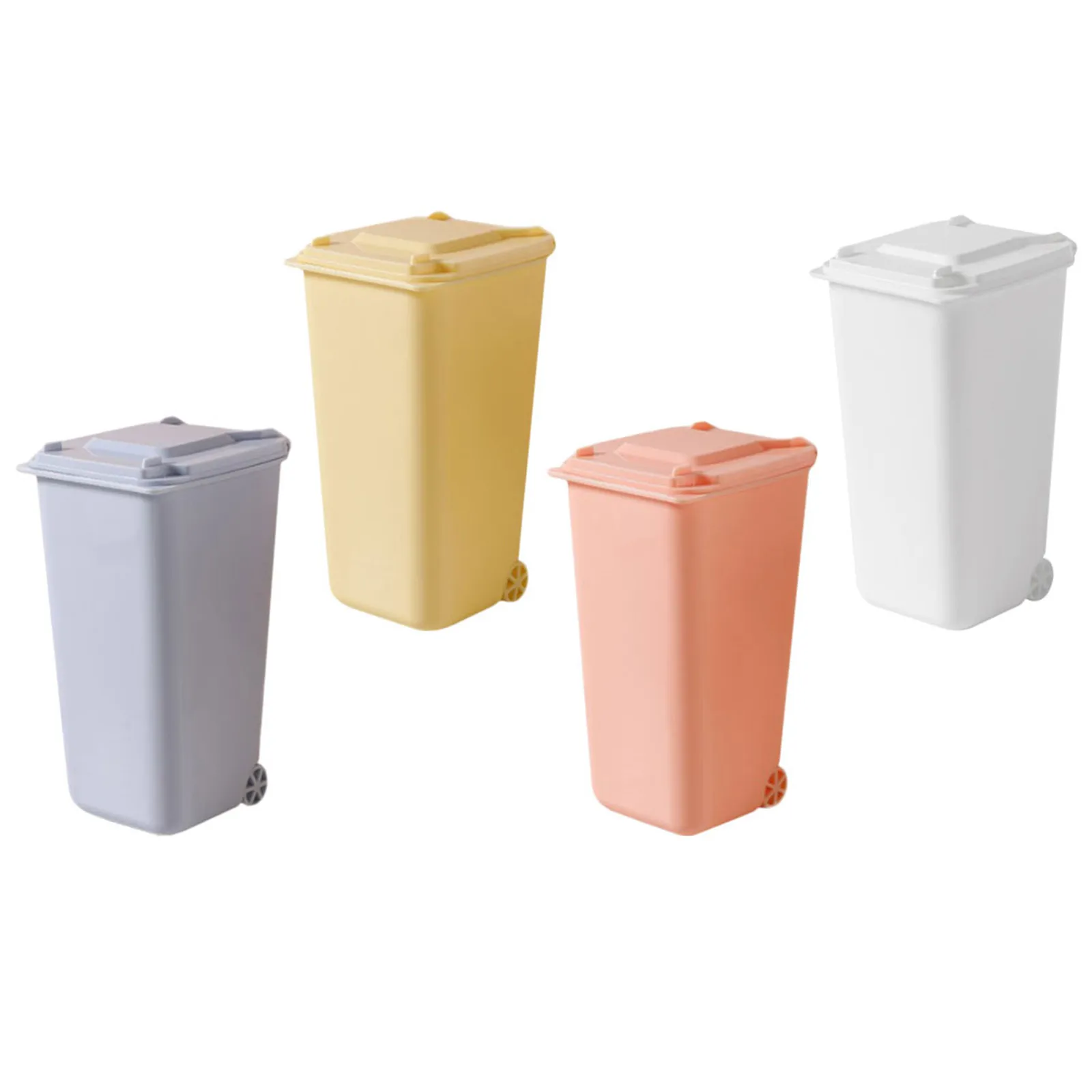 4Pcs Desktop Garbage Cans Mini Trash Bins Clamshell Design Office Desk Organizer Pencil Holder Table Trash Can with Lid