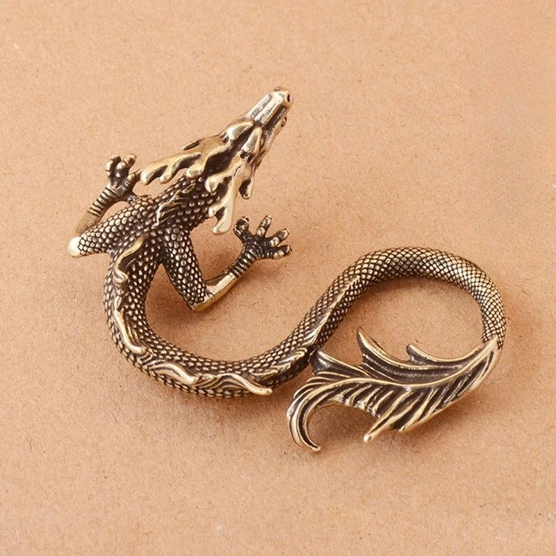 Solid Brass Zodiac Dragon Small Statue Desktop Ornament Chinese Mythical Beast  Retro Home Feng Shui Decorations Crafts view 3