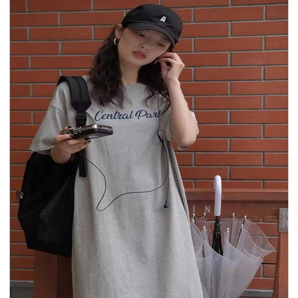 

Korean Style plus Size Short Sleeve Maxi Dress Summer Loose Fit Home Clothes Nightgown Outerwear Trendy plus Size M Dress