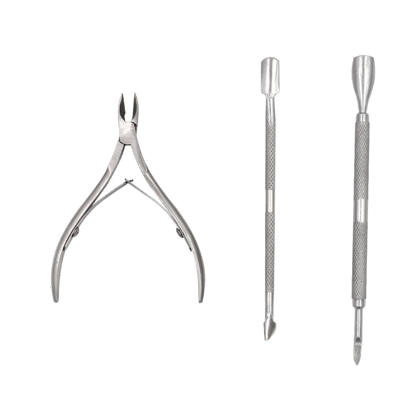 

3pcs/set Stainless Steel Nipper Spoon Dual-end Nail Cuticle Pusher Dead Skin Remover Trimmer Cutter Clipper Manicure Suit Tools