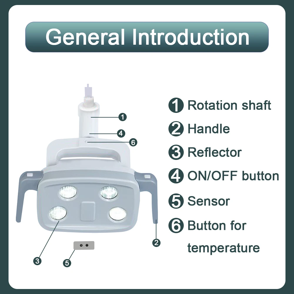 Lámpara de operación quirúrgica LED de curado de brillo odontológico, luz de silla Dental, 4 LED