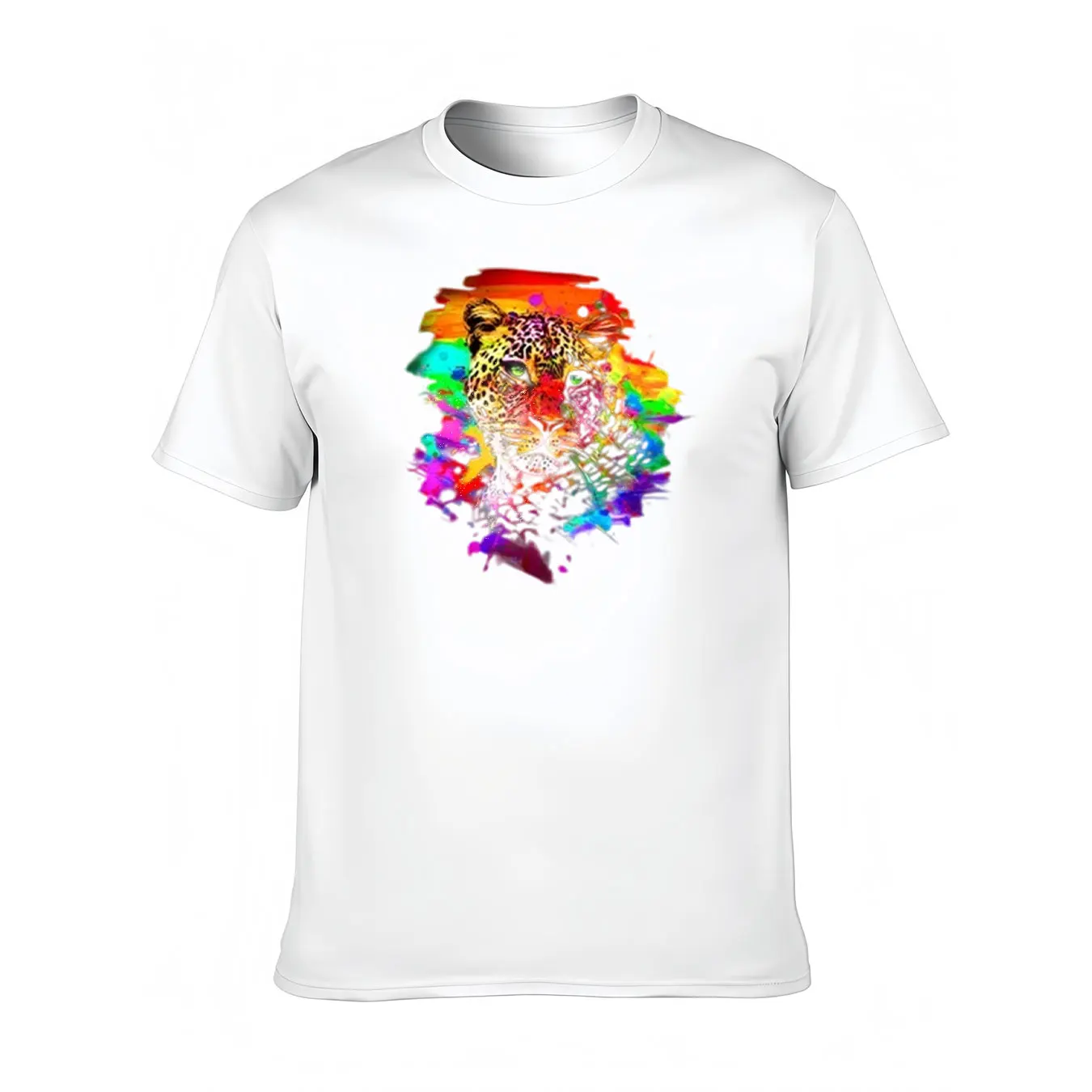 

Men's Soft Cotton Tee With Colorful Leopard Print, Comfortable Casual Shirt For Outdoor, Christmas Gift