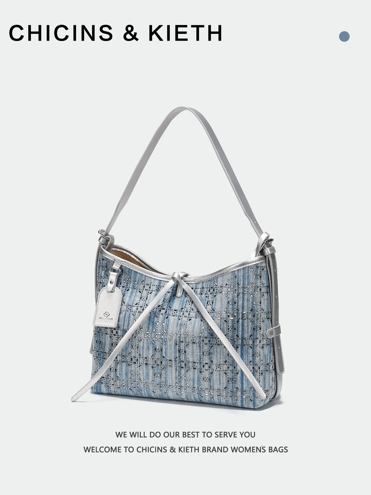 Luxury and Popular Tote Bag with Exquisite Diamond Decoration and Premium Denim Canvas 2026 Women's Large Capacity Shoulder Bag