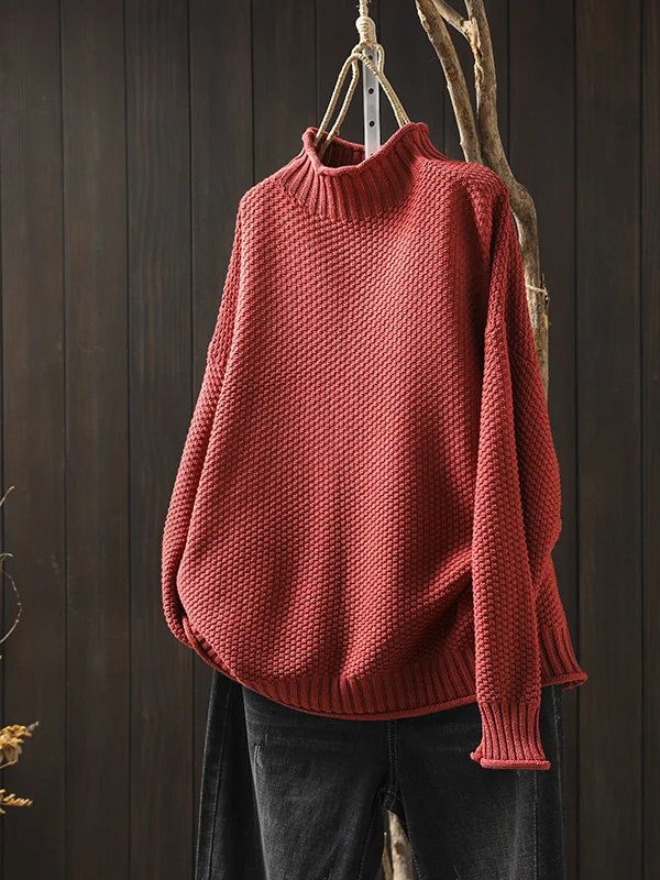 Loose Fit Casual Knitted Cotton Sweater Women's plus Size Hooded Sweatshirt Half High Collar Autumn Fashion plus Size Knitwear