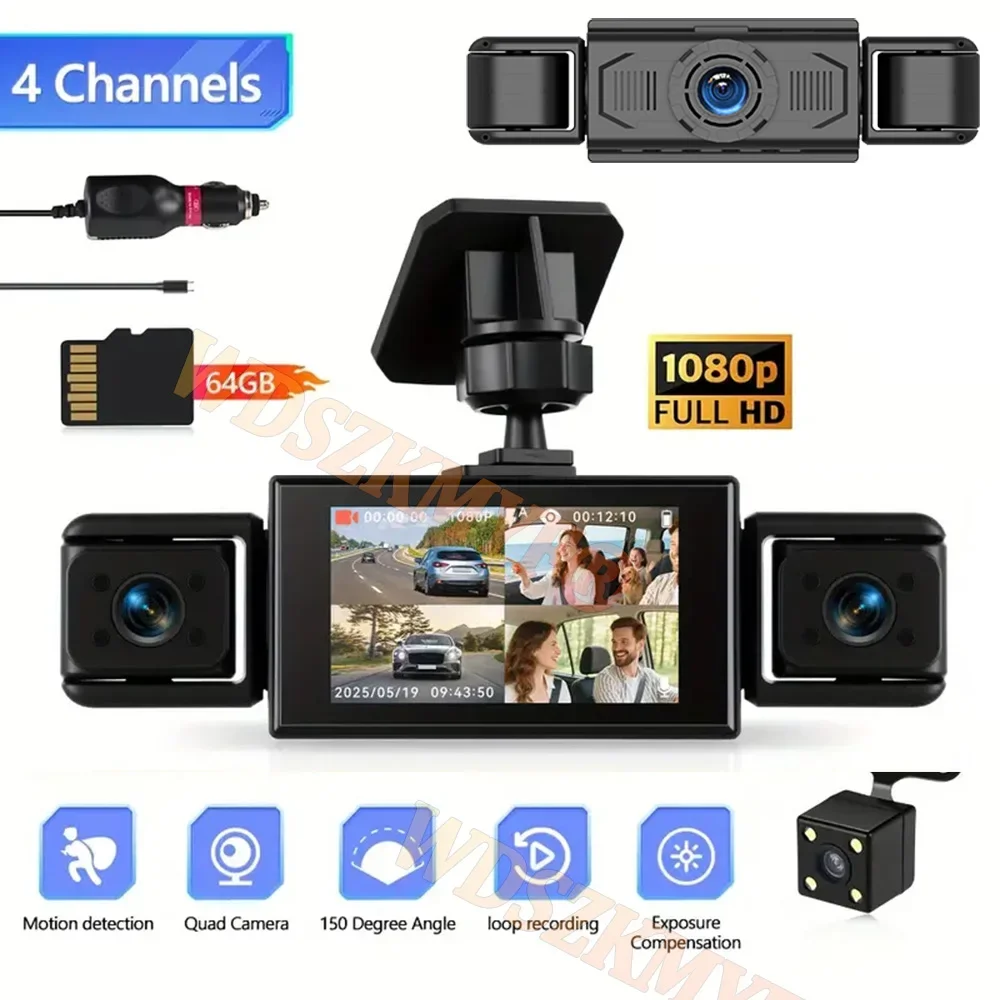 360 ° Caméra de voiture 3/4 objectif 1080P Dash Cam Auto 1080P caméra d'enregistrement de voiture voiture DVR avant gauche droite caméra de recul boîte noire dashcam voiture，caméra de recul，caméra voitures enregistre