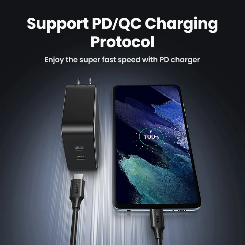 Cable UGREEN USB C a USB C PD100W para iPhone 17 16 15 MacBook para Samsung Galaxy S25 5A chip E-marker carga rápida Type C 4