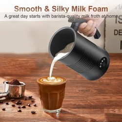 Electric Coffee Milk Frother, Milk Steamer Soft Foam Maker with Two Whisks for Frothing and Heating Milk, 4 IN 1 Multifunction
