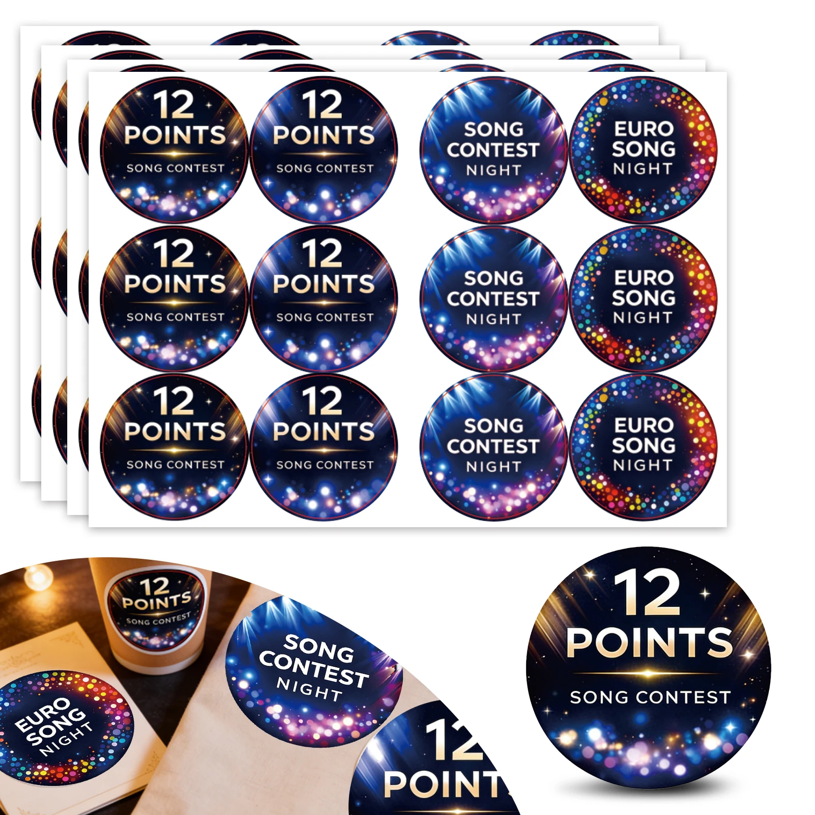 12 point song competition party badge sticker Eurovision Song Contest theme sticker party decoration voting prop 5cm circular de
