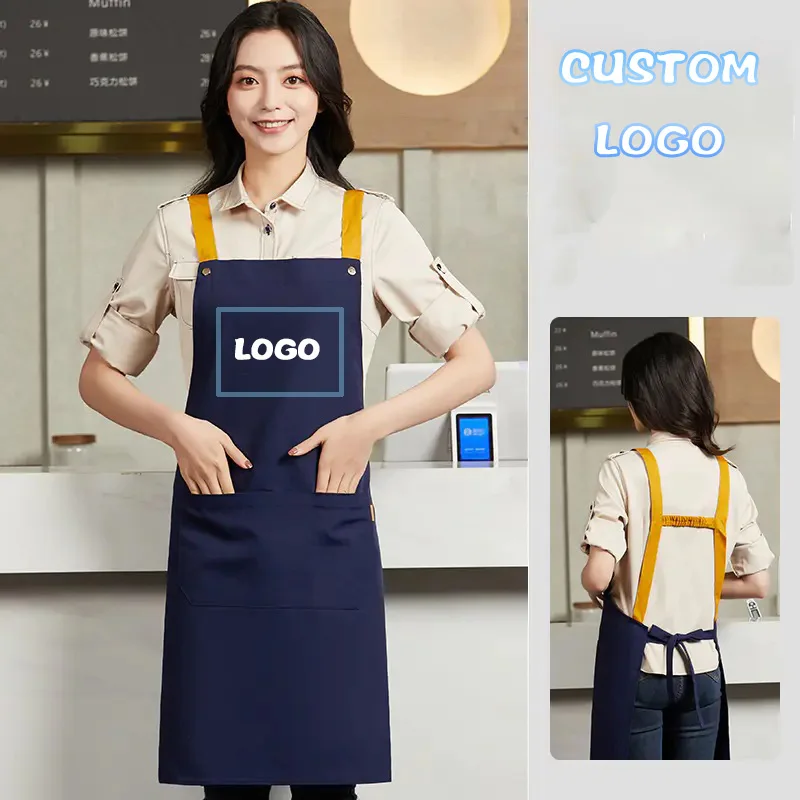 

Холщовый фартук с ремешком для мужчин и женщин, настраиваемый с рисунком логотипа
