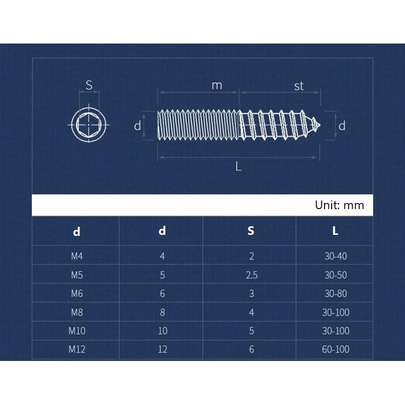 304 Stainless Steel Headless Hexagon Socket Tail Tapping Screws/Double-Headed Set Screws M4 M5 M6 M8 M10 M12 New Listing