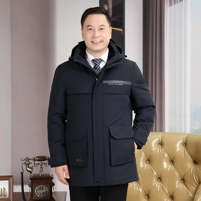 

Men's Faionable Thiened Long down Jaet Dad Sle ly Men's Clothing White Du down Polyester Fiber Spring Outerwear