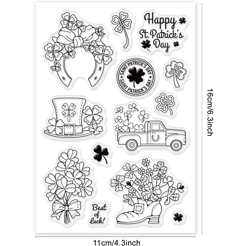 1 ورقة محظوظ البرسيم سيليكون واضح Stamps سانت باتريك يوم يوم طوابع شفافة لصنع بطاقات عيد ميلاد عيد الحب #2